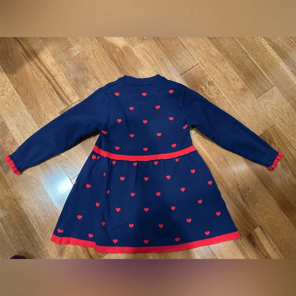 Girls Hooded Dress – Size 7 – Black & White Stripes with Floral Appliqué